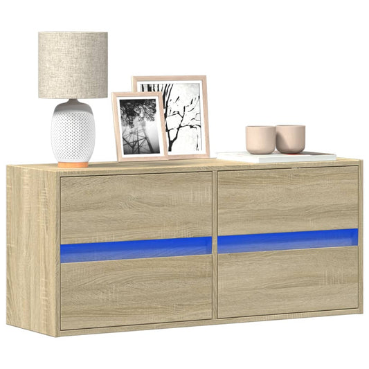 TV Wall Cabinet with LED Lights Sonoma Oak 100x31x45 cm