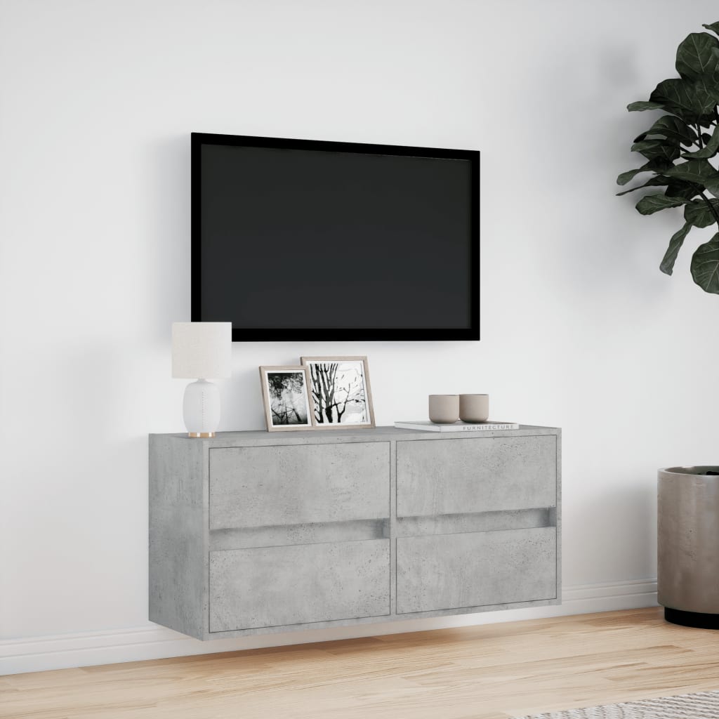 TV Wall Cabinet with LED Lights Concrete Grey 100x31x45 cm