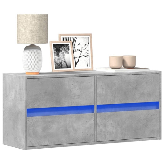 TV Wall Cabinet with LED Lights Concrete Grey 100x31x45 cm