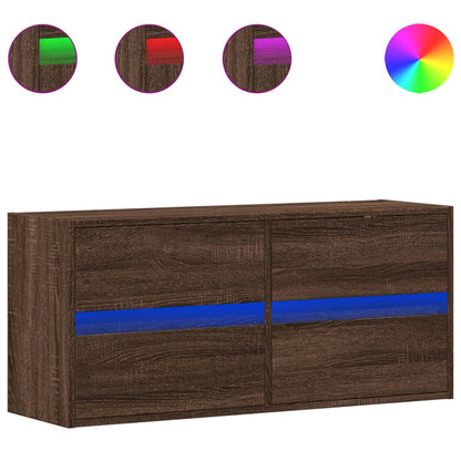 TV Wall Cabinet with LED Lights Brown Oak 100x31x45 cm