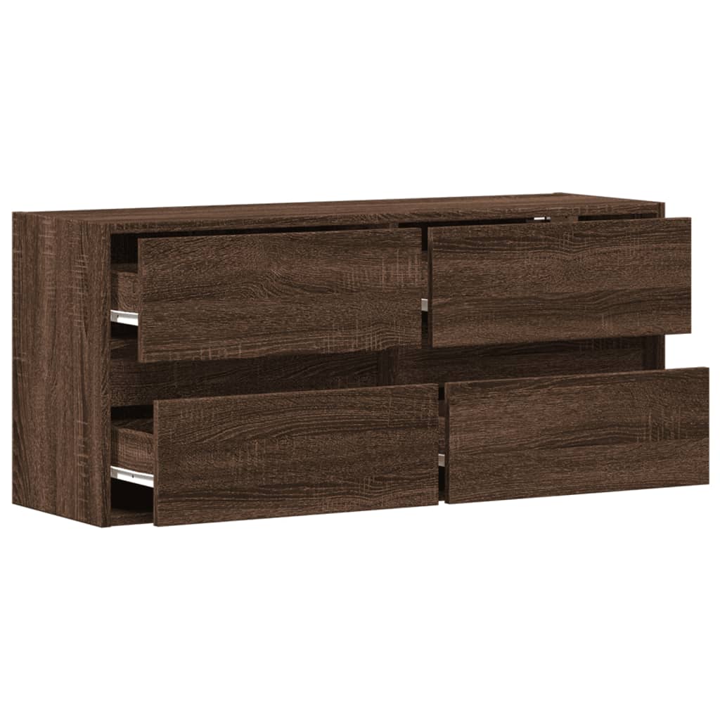 TV Wall Cabinet with LED Lights Brown Oak 100x31x45 cm