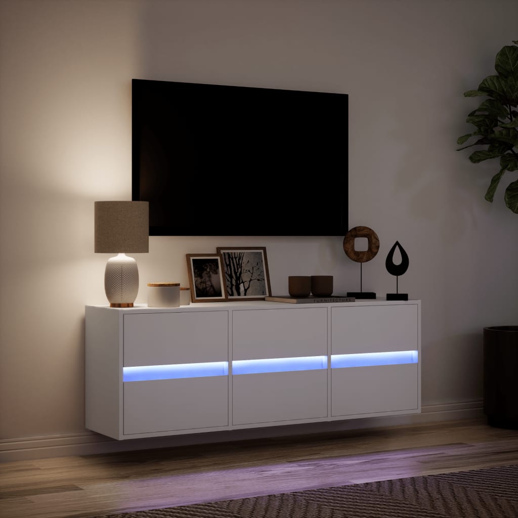 TV Wall Cabinet with LED Lights White 130x31x45 cm