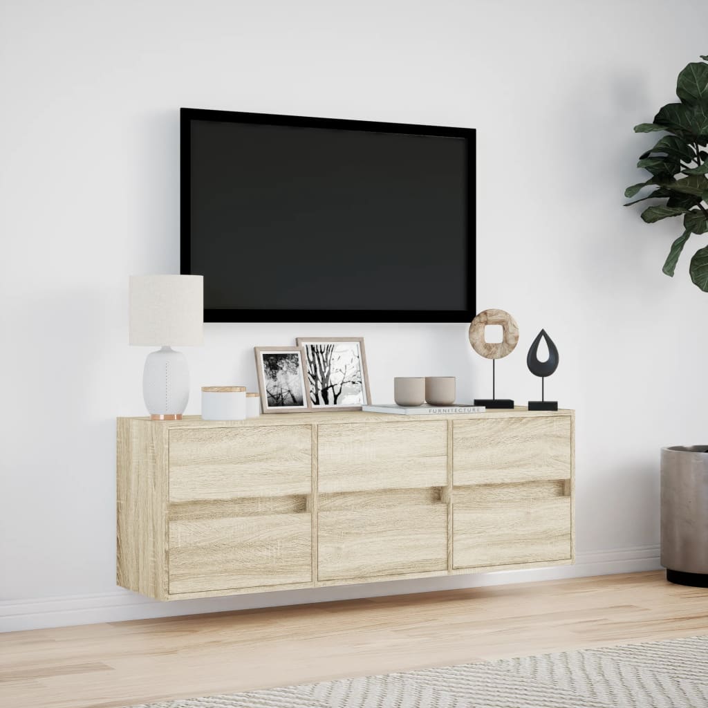 TV Wall Cabinet with LED Lights Sonoma Oak 130x31x45 cm