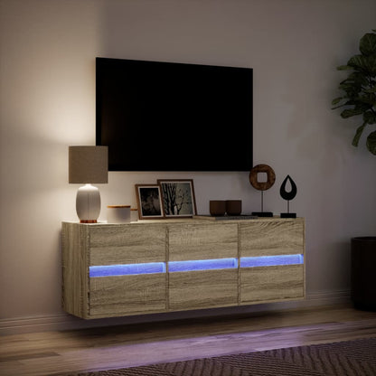 TV Wall Cabinet with LED Lights Sonoma Oak 130x31x45 cm