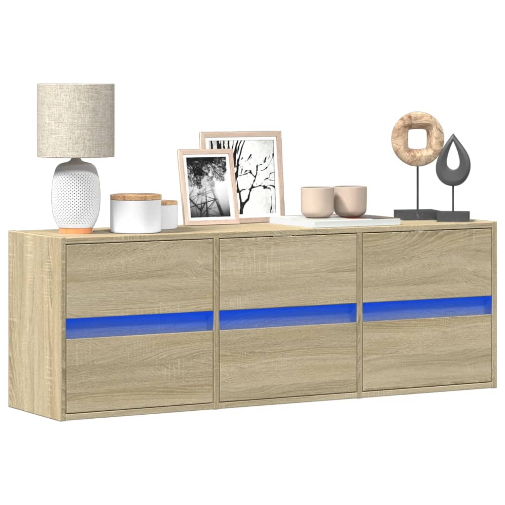 TV Wall Cabinet with LED Lights Sonoma Oak 130x31x45 cm