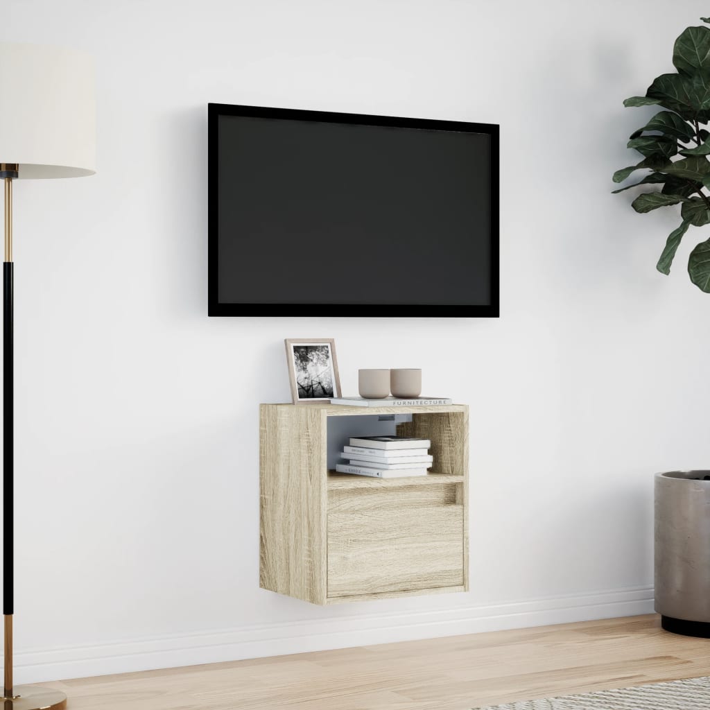 TV Wall Cabinet with LED Lights Sonoma Oak 41x31x45 cm