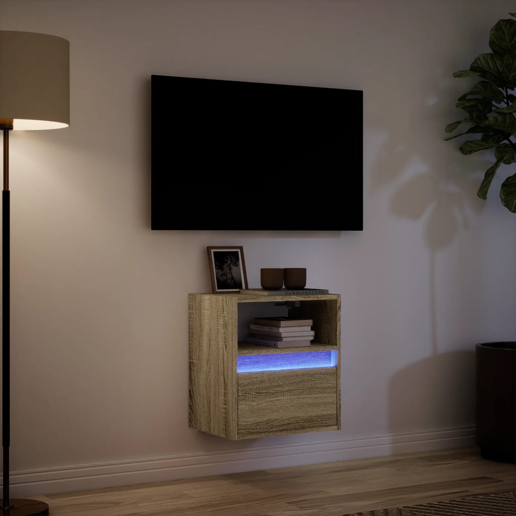 TV Wall Cabinet with LED Lights Sonoma Oak 41x31x45 cm