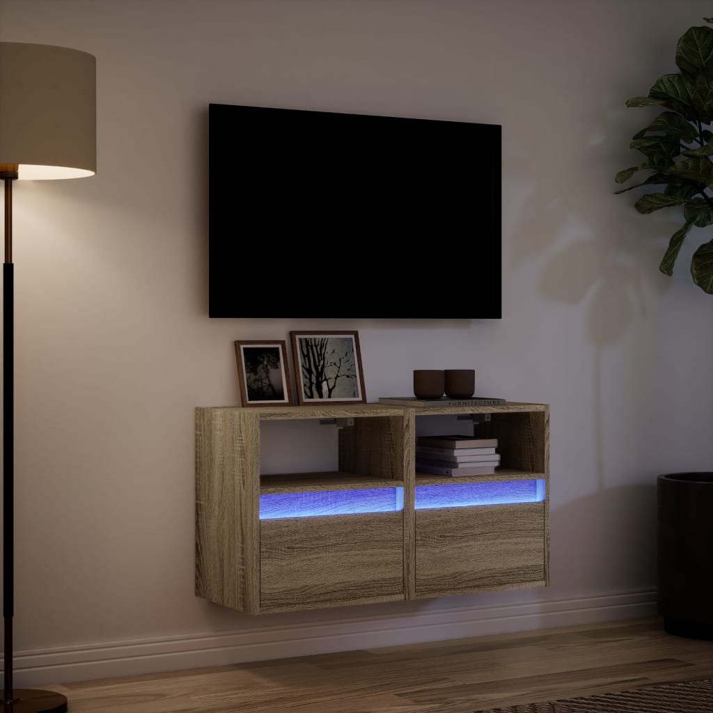 TV Wall Cabinets with LED Lights 2 pcs Sonoma Oak 41x31x45 cm