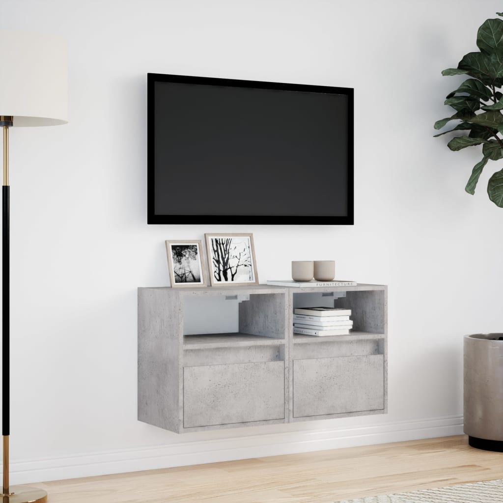 TV Wall Cabinets with LED Lights 2 pcs Concrete Grey 41x31x45 cm