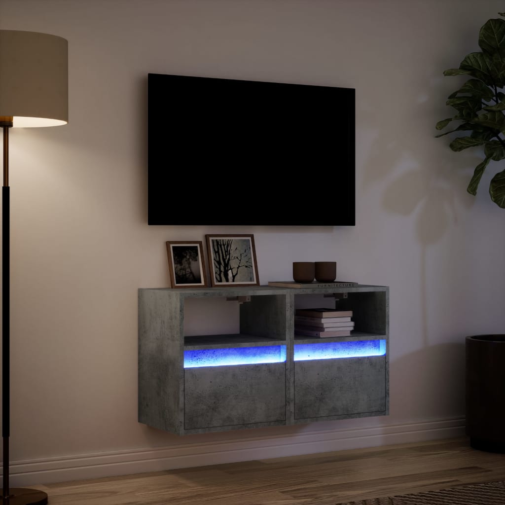 TV Wall Cabinets with LED Lights 2 pcs Concrete Grey 41x31x45 cm