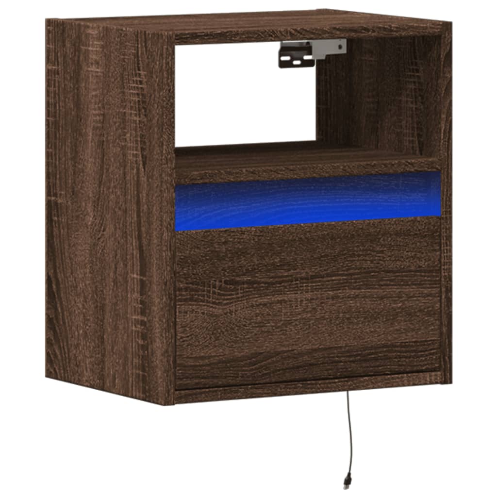 TV Wall Cabinet with LED Lights Brown Oak 41x31x45 cm