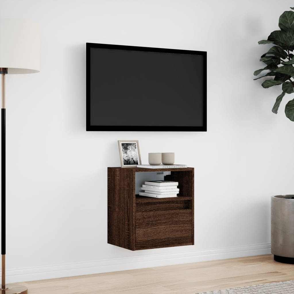 TV Wall Cabinet with LED Lights Brown Oak 41x31x45 cm