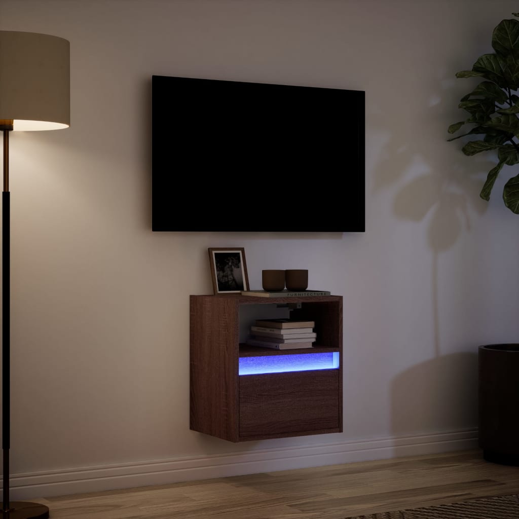 TV Wall Cabinet with LED Lights Brown Oak 41x31x45 cm