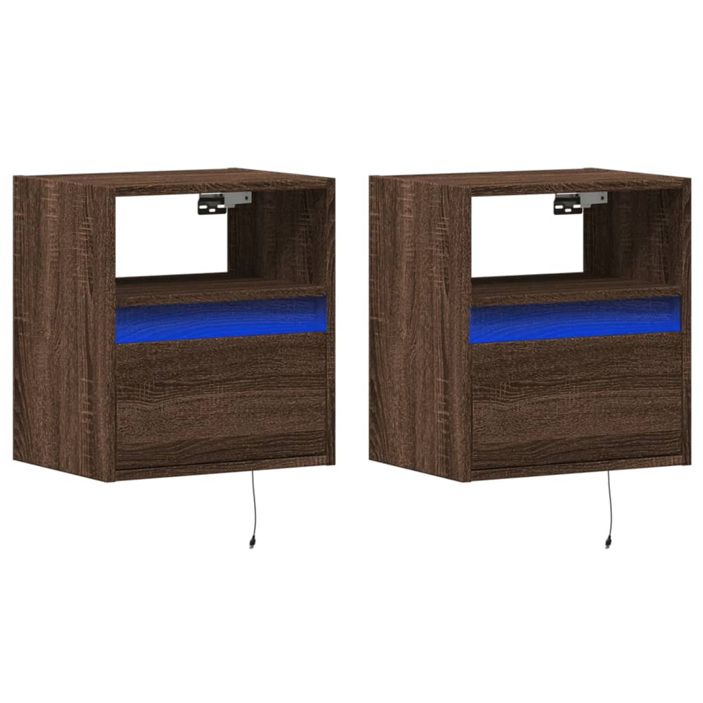 TV Wall Cabinets with LED Lights 2 pcs Brown Oak 41x31x45 cm