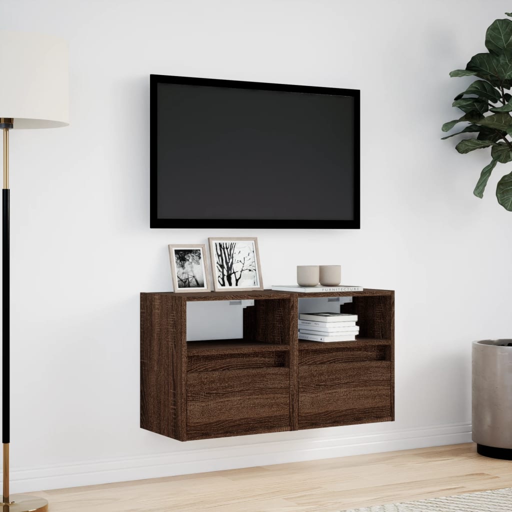 TV Wall Cabinets with LED Lights 2 pcs Brown Oak 41x31x45 cm