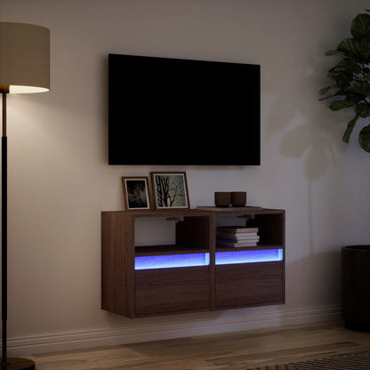 TV Wall Cabinets with LED Lights 2 pcs Brown Oak 41x31x45 cm