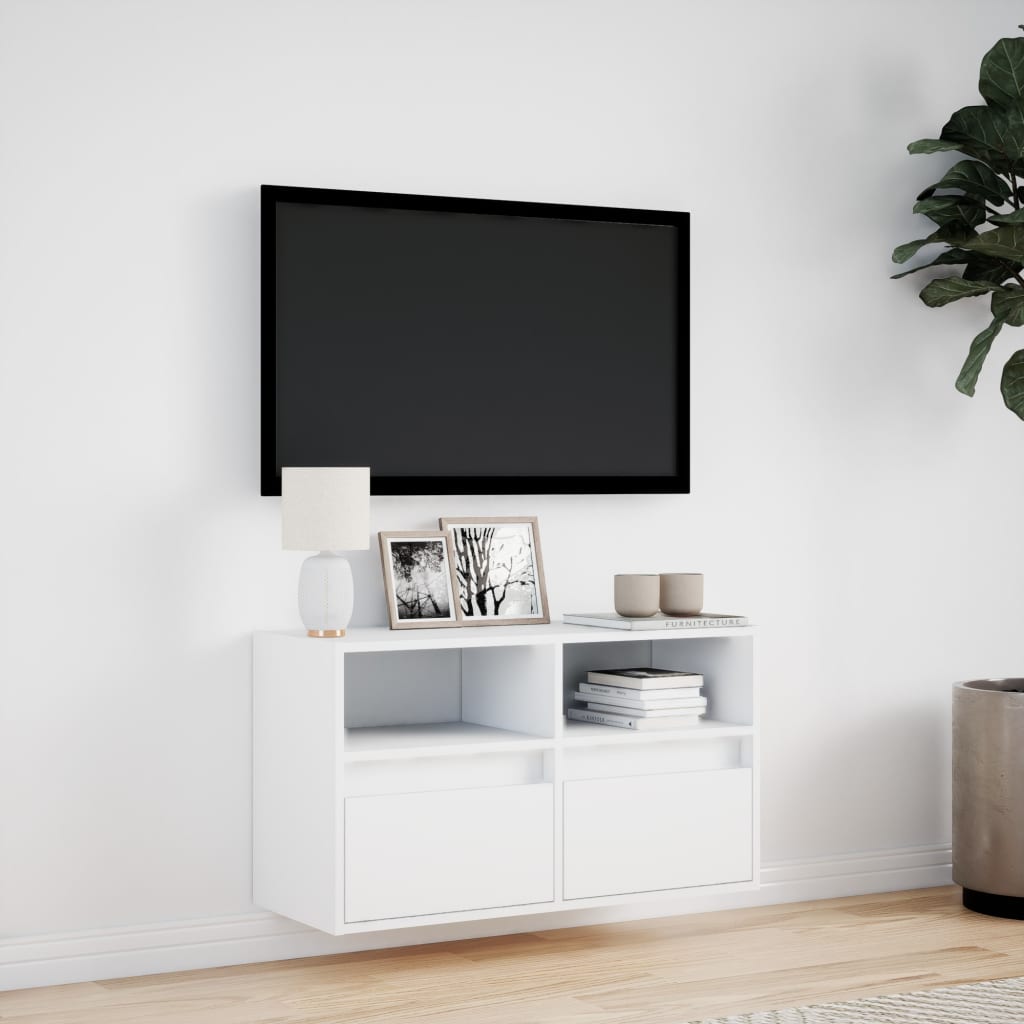 TV Wall Cabinet with LED Lights White 80x31x45 cm