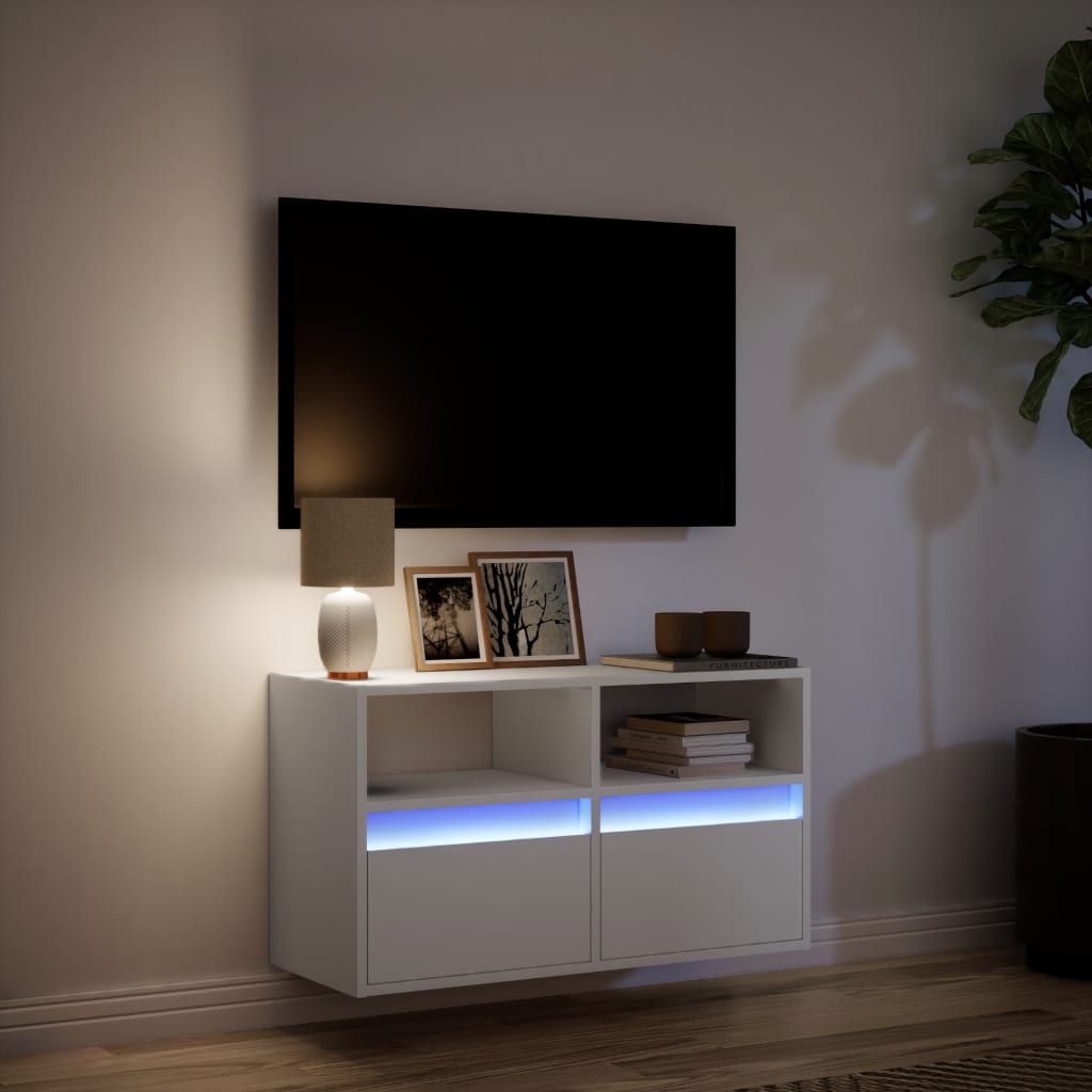 TV Wall Cabinet with LED Lights White 80x31x45 cm