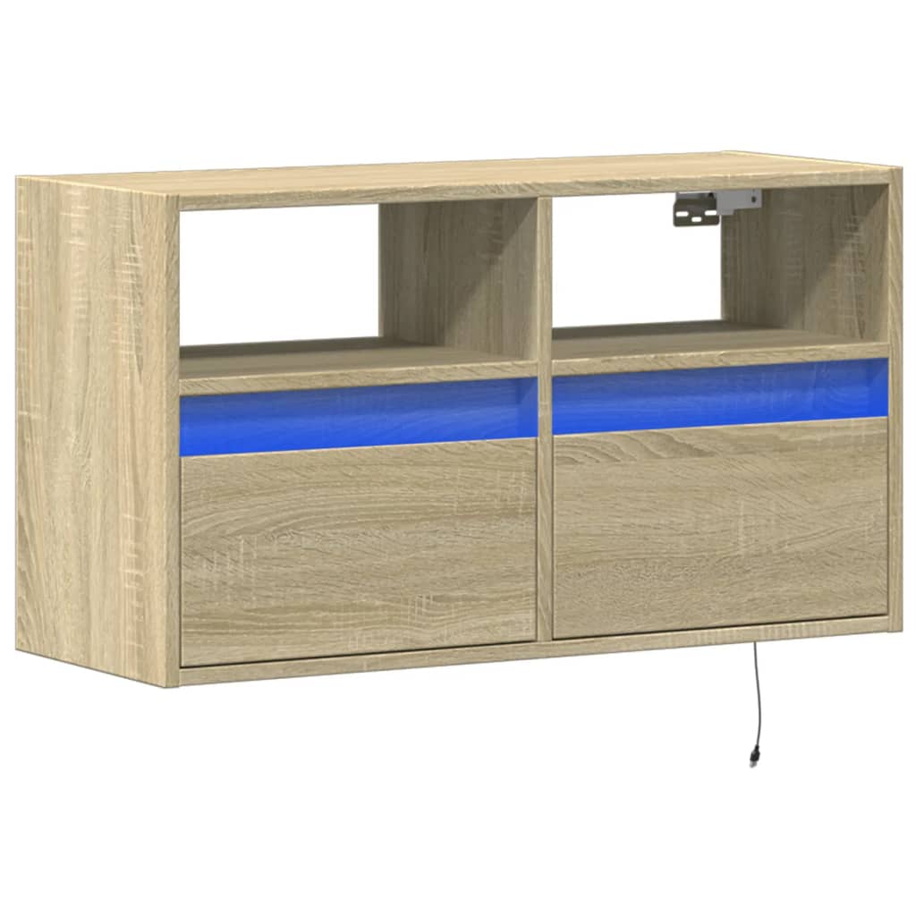 TV Wall Cabinet with LED Lights Sonoma Oak 80x31x45 cm