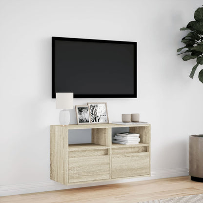 TV Wall Cabinet with LED Lights Sonoma Oak 80x31x45 cm