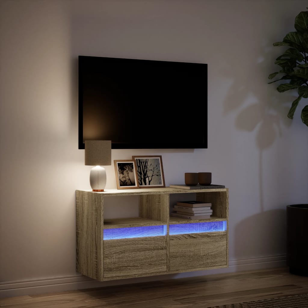 TV Wall Cabinet with LED Lights Sonoma Oak 80x31x45 cm