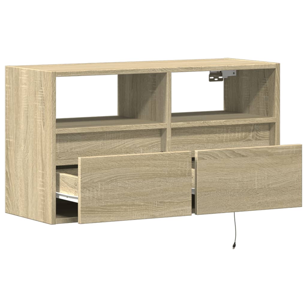 TV Wall Cabinet with LED Lights Sonoma Oak 80x31x45 cm