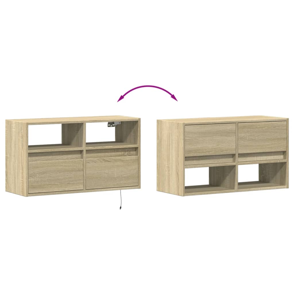 TV Wall Cabinet with LED Lights Sonoma Oak 80x31x45 cm