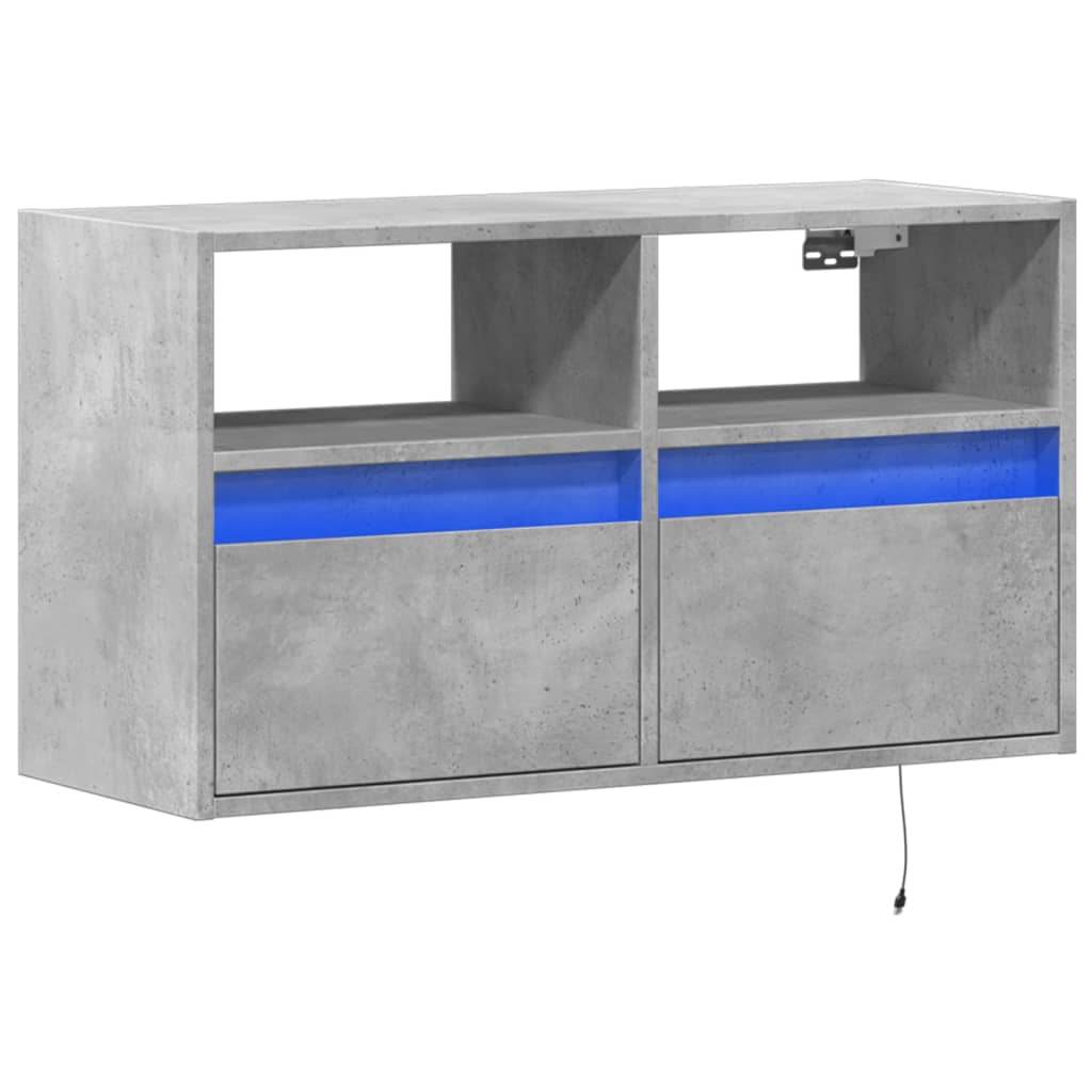 TV Wall Cabinet with LED Lights Concrete Grey 80x31x45 cm