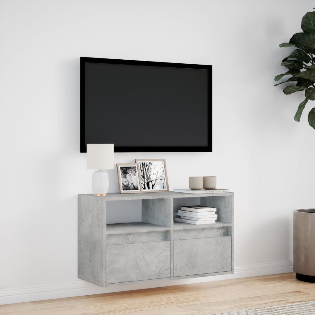 TV Wall Cabinet with LED Lights Concrete Grey 80x31x45 cm