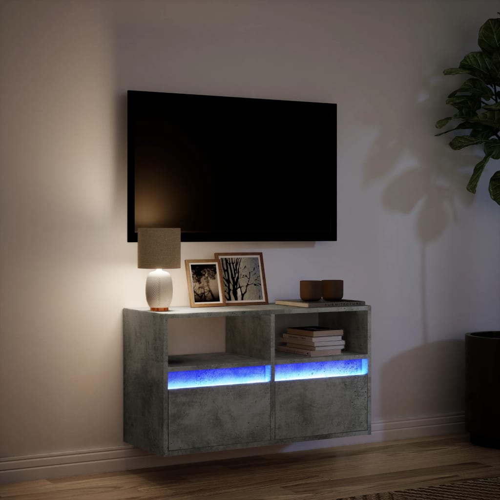 TV Wall Cabinet with LED Lights Concrete Grey 80x31x45 cm