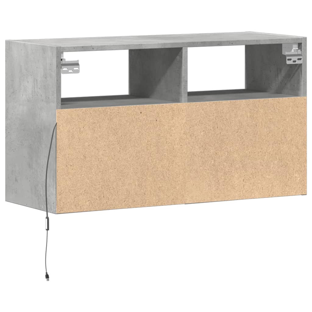 TV Wall Cabinet with LED Lights Concrete Grey 80x31x45 cm