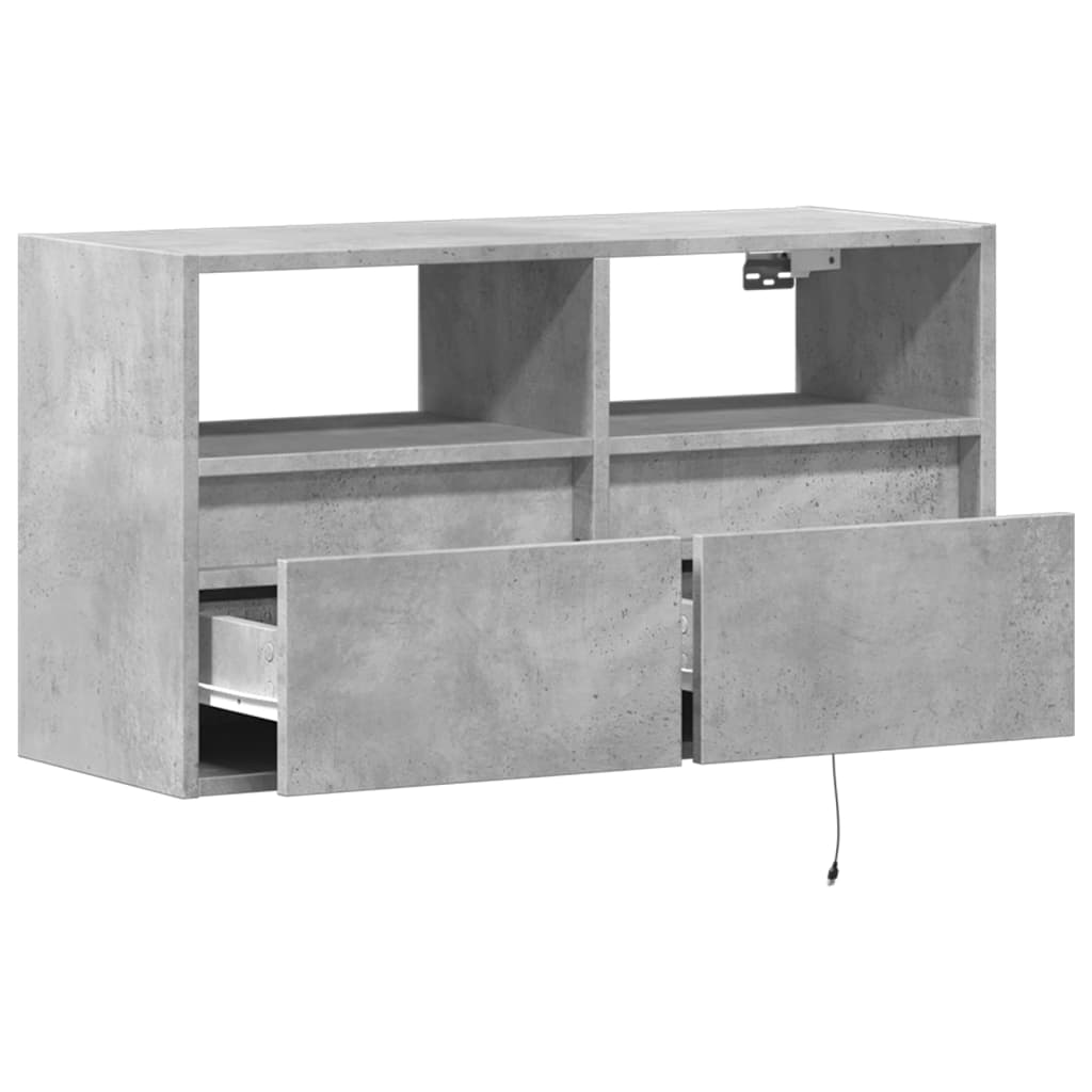 TV Wall Cabinet with LED Lights Concrete Grey 80x31x45 cm