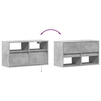 TV Wall Cabinet with LED Lights Concrete Grey 80x31x45 cm