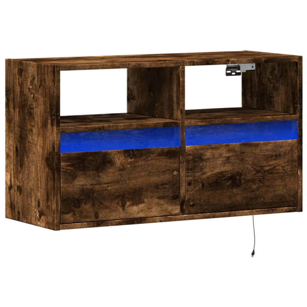 TV Wall Cabinet with LED Lights Smoked Oak 80x31x45 cm