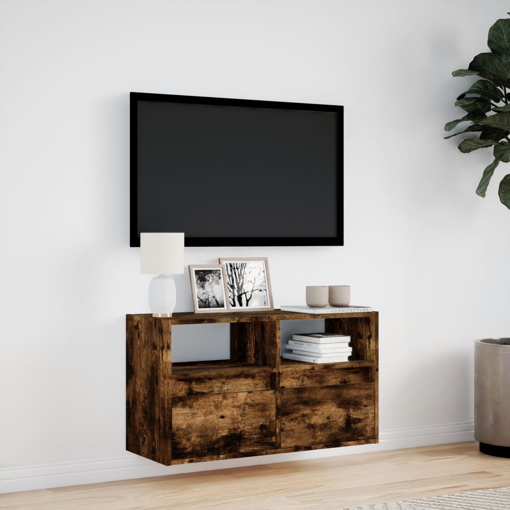 TV Wall Cabinet with LED Lights Smoked Oak 80x31x45 cm