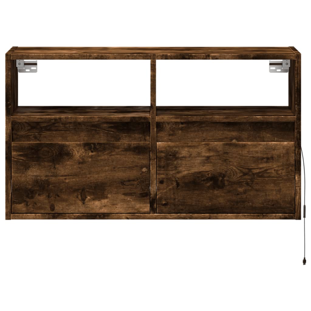 TV Wall Cabinet with LED Lights Smoked Oak 80x31x45 cm