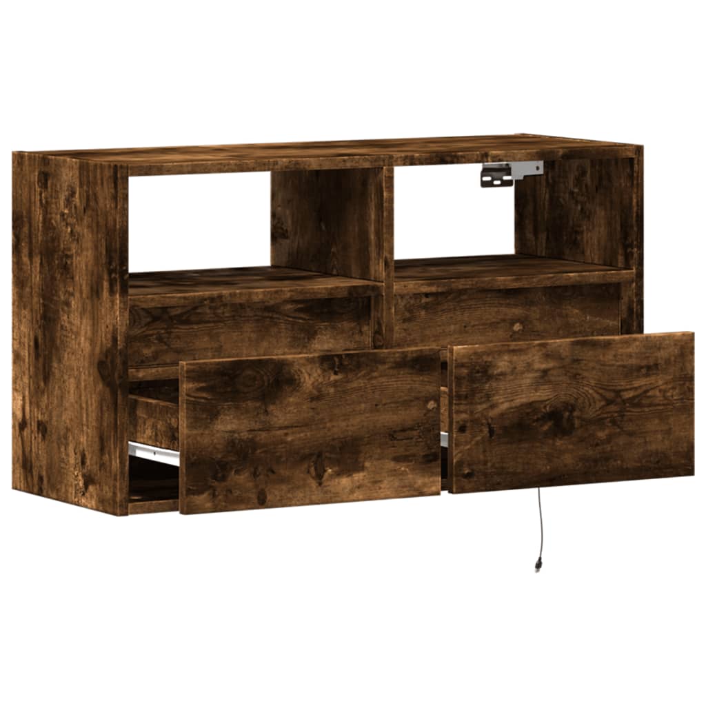 TV Wall Cabinet with LED Lights Smoked Oak 80x31x45 cm