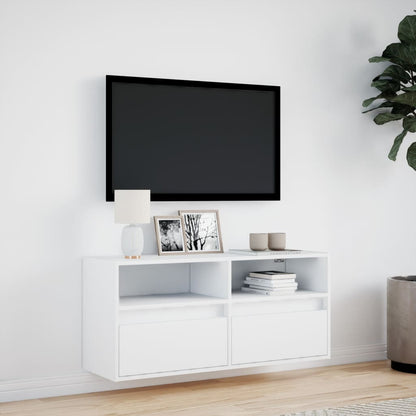 TV Wall Cabinet with LED Lights White 100x31x45 cm