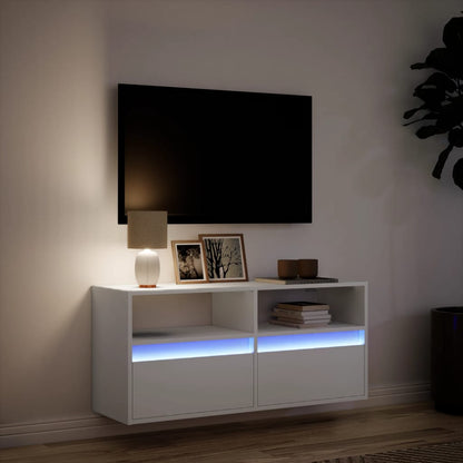 TV Wall Cabinet with LED Lights White 100x31x45 cm