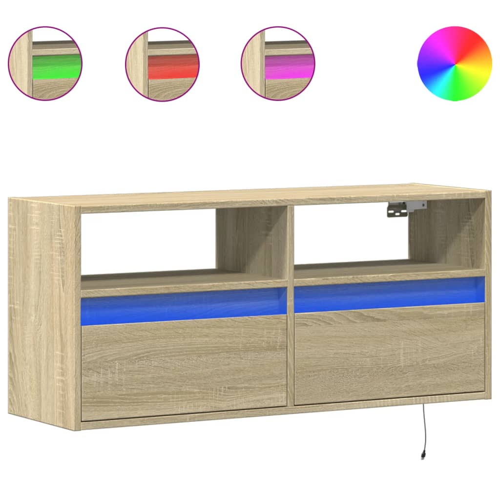 TV Wall Cabinet with LED Lights Sonoma Oak 100x31x45 cm