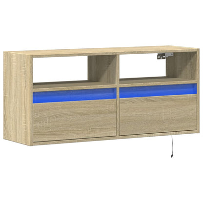 TV Wall Cabinet with LED Lights Sonoma Oak 100x31x45 cm