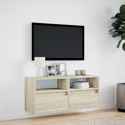 TV Wall Cabinet with LED Lights Sonoma Oak 100x31x45 cm