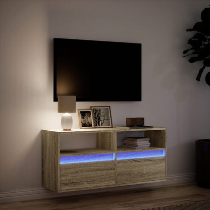 TV Wall Cabinet with LED Lights Sonoma Oak 100x31x45 cm