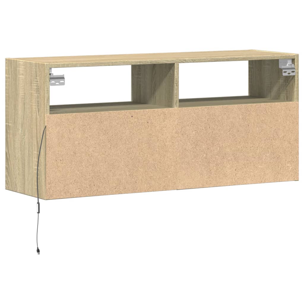 TV Wall Cabinet with LED Lights Sonoma Oak 100x31x45 cm