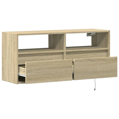 TV Wall Cabinet with LED Lights Sonoma Oak 100x31x45 cm