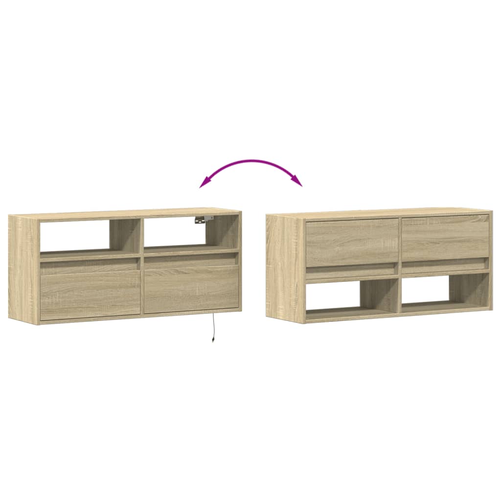 TV Wall Cabinet with LED Lights Sonoma Oak 100x31x45 cm