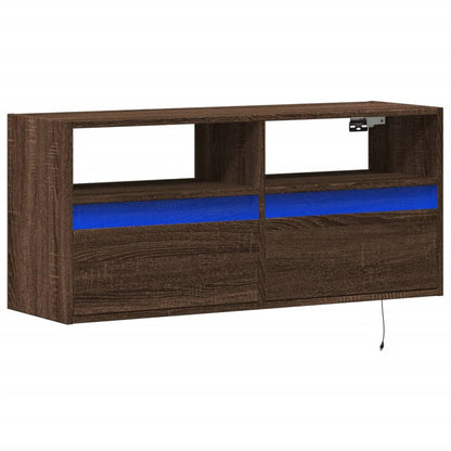 TV Wall Cabinet with LED Lights Brown Oak 100x31x45 cm