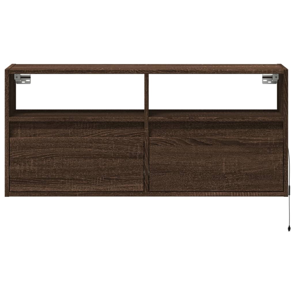 TV Wall Cabinet with LED Lights Brown Oak 100x31x45 cm