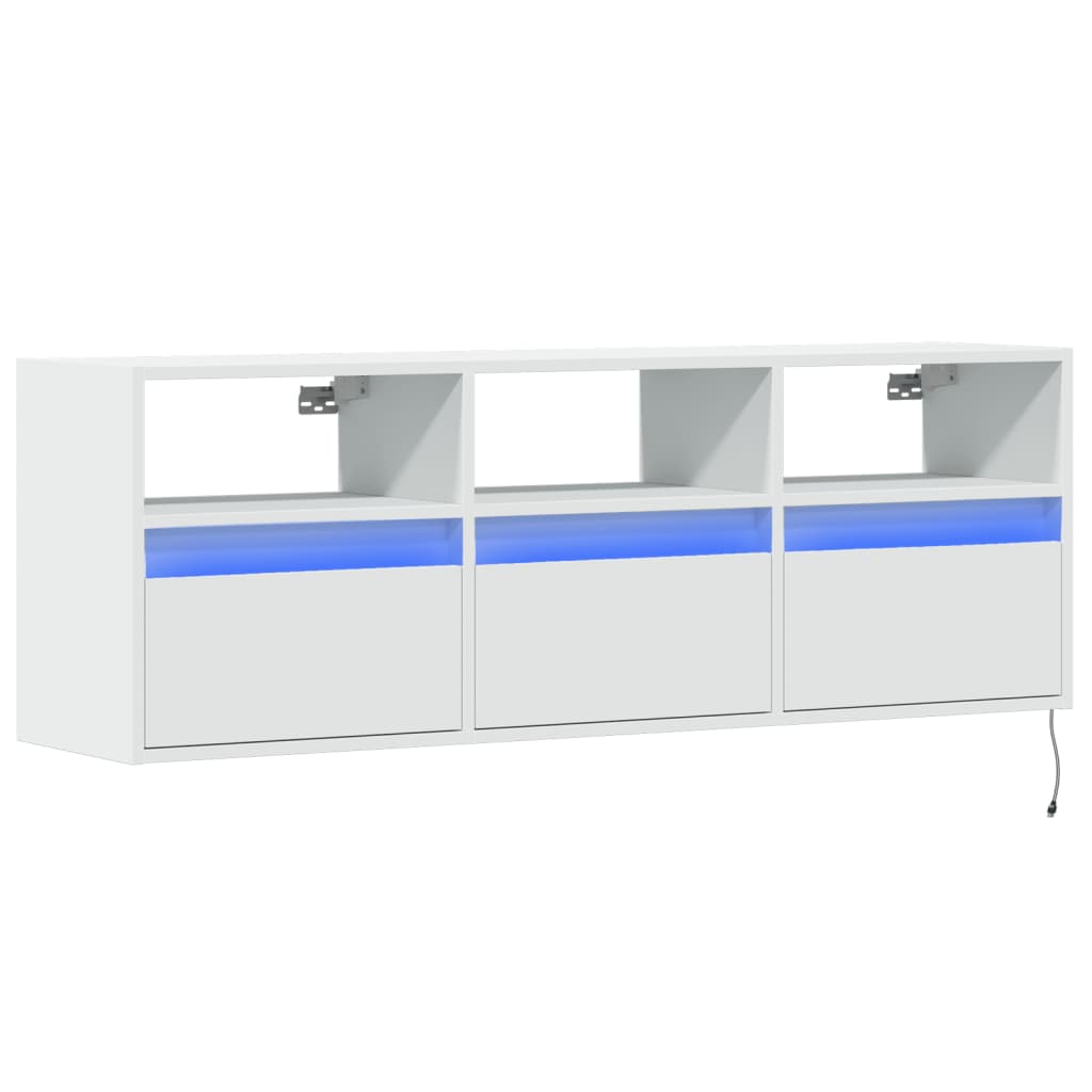 TV Wall Cabinet with LED Lights White 130x31x45 cm