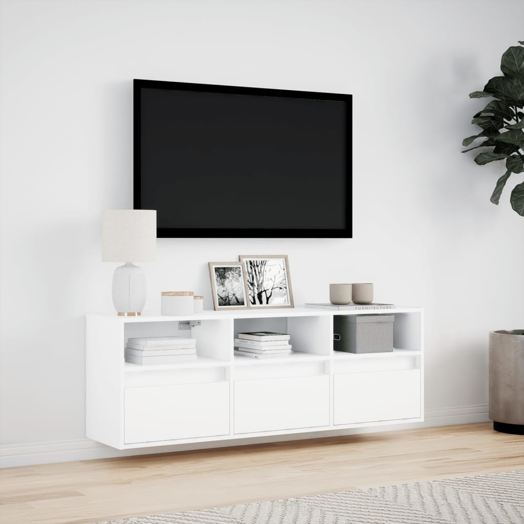 TV Wall Cabinet with LED Lights White 130x31x45 cm